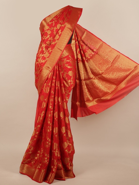 

Pothys Red & Gold-Toned Floral Zari Jute Silk Saree