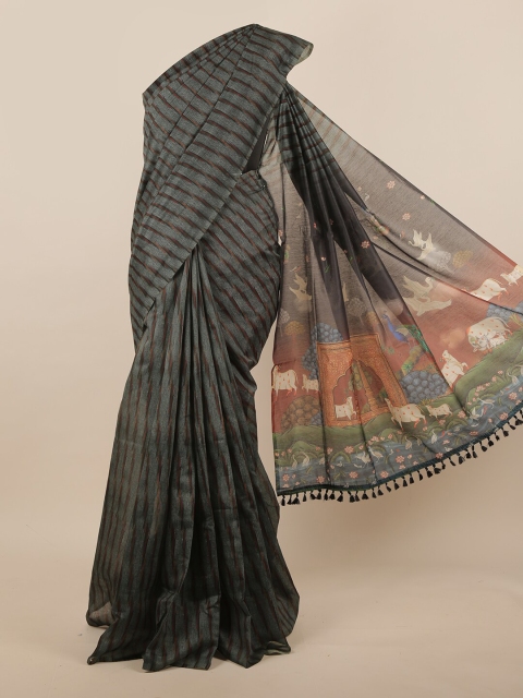 

Pothys Grey & Black Striped Jute Silk Saree