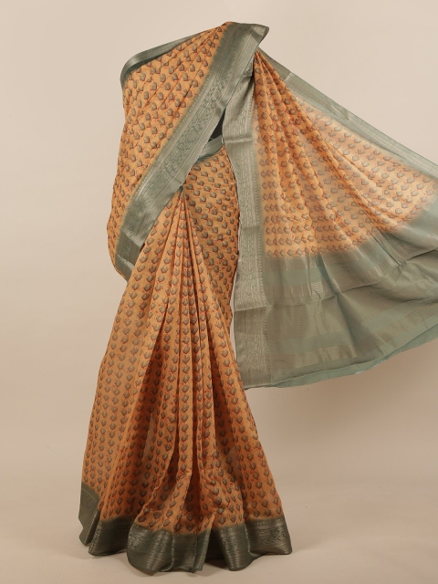 

Pothys Mustard Yellow & Grey Ethnic Motifs Printed Jute Silk Saree