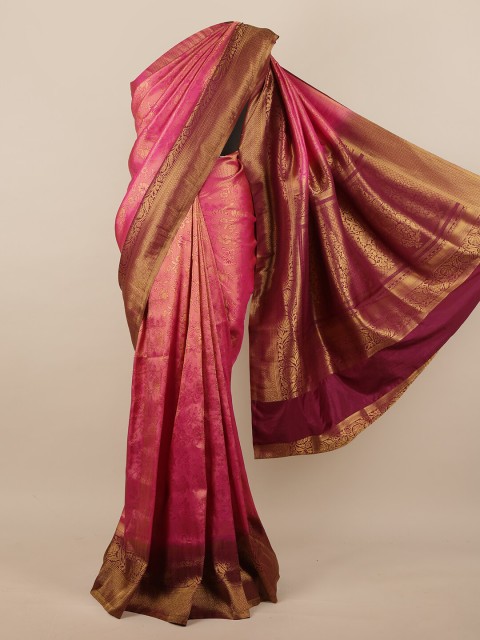 

Pothys Magenta & Gold-Toned Woven Design Zari Jute Silk Saree