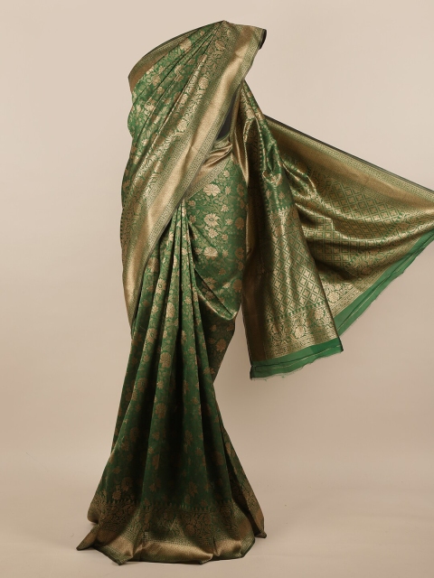 

Pothys Green & Gold-Coloured Floral Zari Woven Design Jute Silk Saree