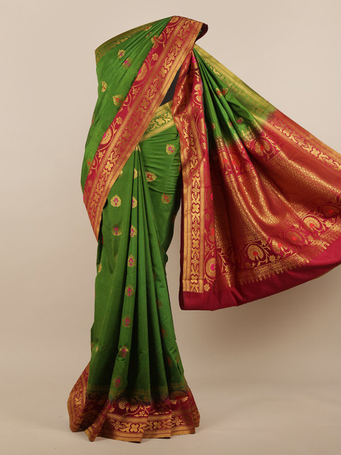 

Pothys Green & Pink Woven Design Zari Jute Silk Saree
