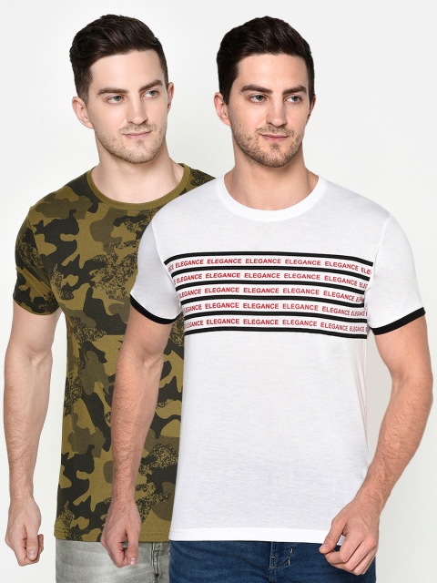 

ELEGANCE Men Camouflage & White Pack of 2 Printed T-shirt, Multi