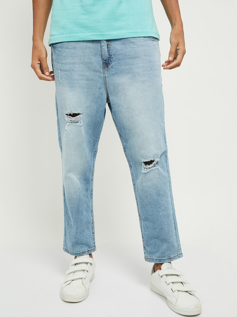 

max Men Blue Relaxed Fit Slash Knee Light Fade Jeans