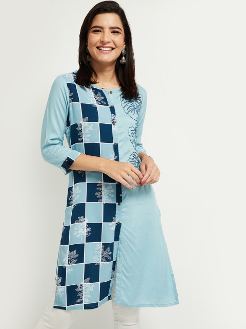

max Women Blue Geometric Printed Thread Work Kurta