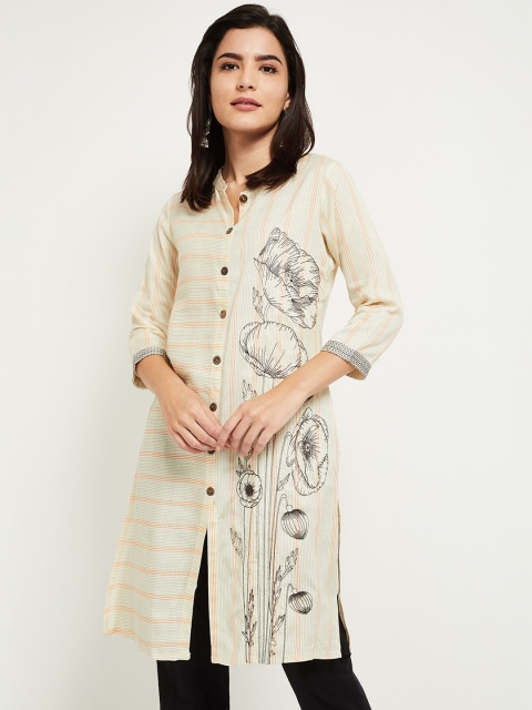 

max Women Off White & Black Printed Kurta