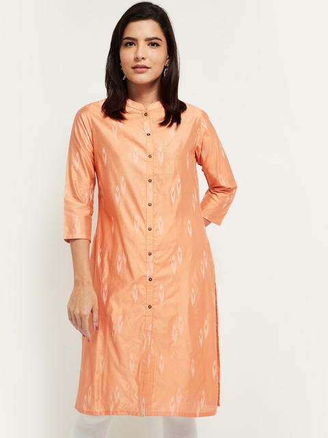 

max Women Peach-Coloured Flared Sleeves Thread Work Kurta