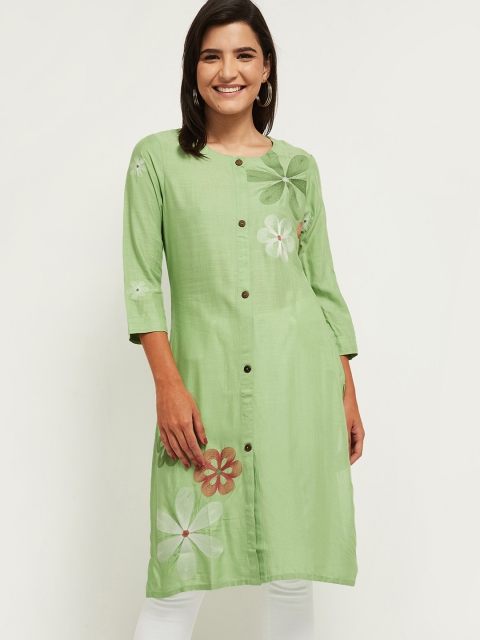 

max Women Green Embroidered Keyhole Neck Flared Sleeves Patchwork Anarkali Kurta