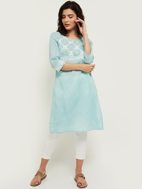 

max Women Blue Geometric Yoke Design Thread Work Kurta