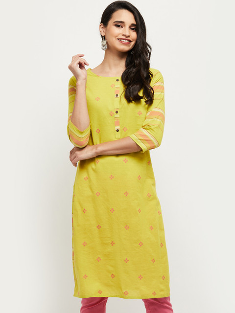 

max Women Yellow Geometric Thread Work Kurta