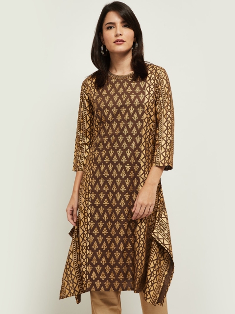 

max Women Cream-Coloured Ethnic Motifs Flared Sleeves Mirror Work Kurta