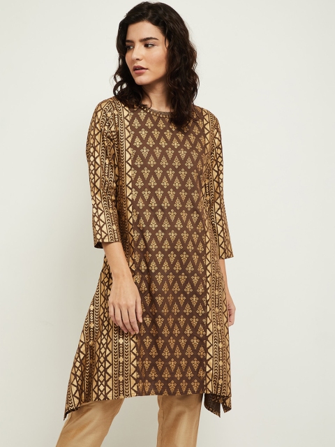 

max Women Cream-Coloured Ethnic Motifs Keyhole Neck Flared Sleeves Kurta