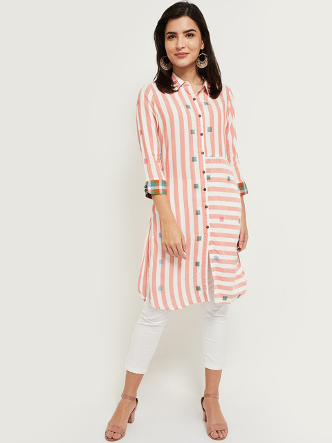 

max Women Coral & White Striped Kurta