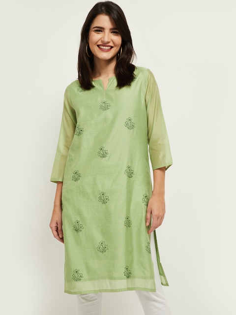 

max Women Green Embroidered Thread Work Kurta