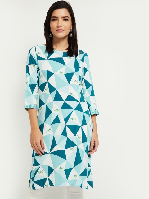 

max Women Blue & White Geometric Printed Kurta