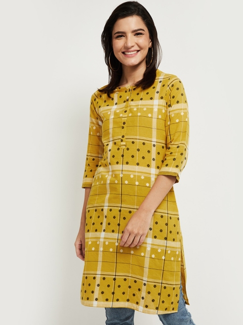 

max Women Mustard Yellow Geometric Checked Anarkali Kurta