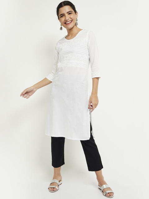

max Women White Thread Work Kurta