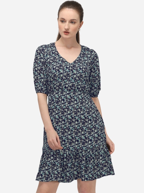 

Mesmora Women Navy Blue Floral Fit& Flare Dress
