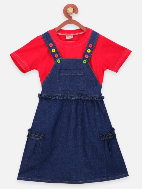 

LilPicks Girls Navy Blue & Red T-shirt with Skirt