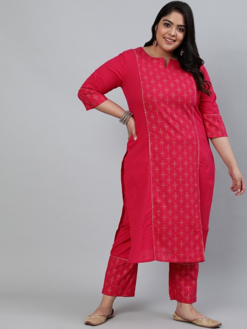 

Jaipur Kurti Women Pink Ethnic Motifs Printed Kurta with Trousers