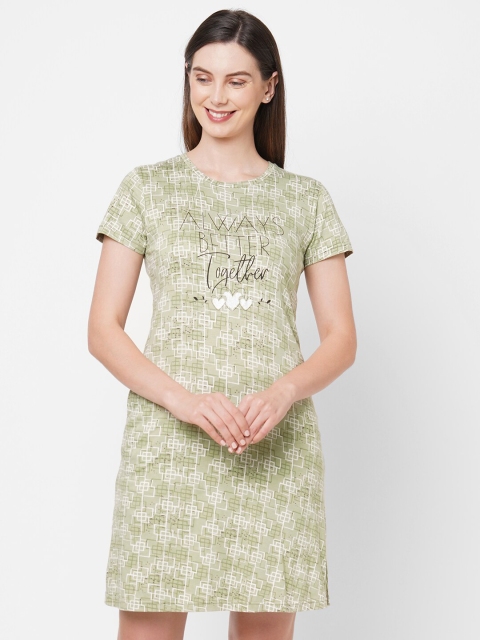 

Sweet Dreams Olive Green Printed Nightdress