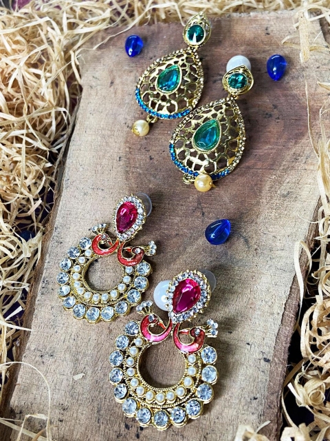

ANIKAS CREATION Women Pack of 2 Blue & Pink Traditional Gold-Plated Drop Earrings