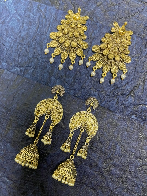 

ANIKAS CREATION Gold-Toned Contemporary Drop Earrings