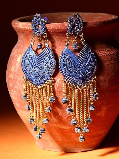

ANIKAS CREATION Blue & Gold-Toned Contemporary Drop Earrings
