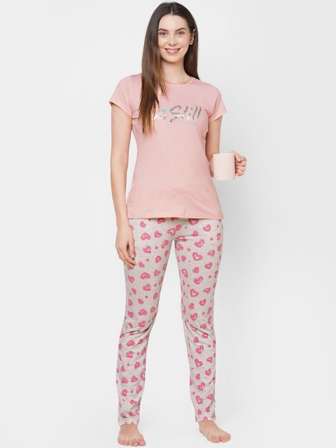 

Sweet Dreams Women Pink & Grey Printed Night suit