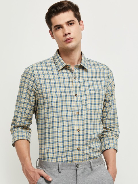 

max Men Yellow Checked Casual Shirt