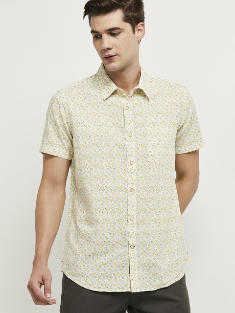

max Men White & Yellow Printed Casual Shirt