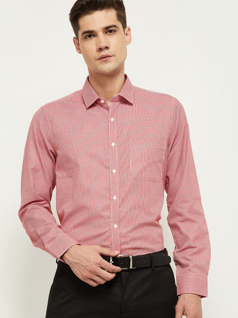 

max Men Red Micro Checks Checked Casual Shirt