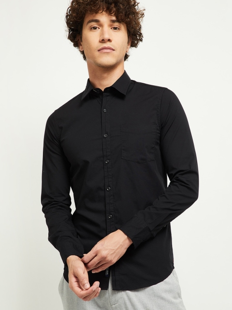 

max Men Solid Black Casual Shirt
