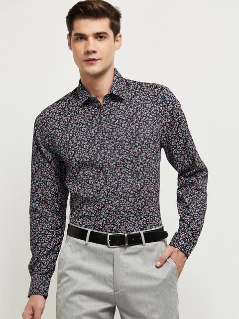 

max Men Blue Printed Cotton Formal Shirt