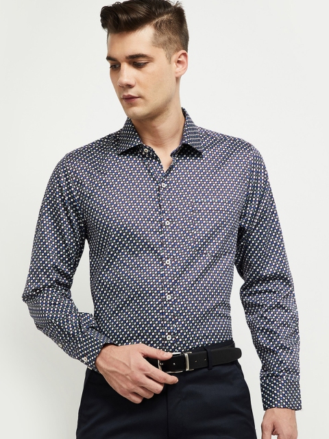

max Men Grey Printed Formal Shirt
