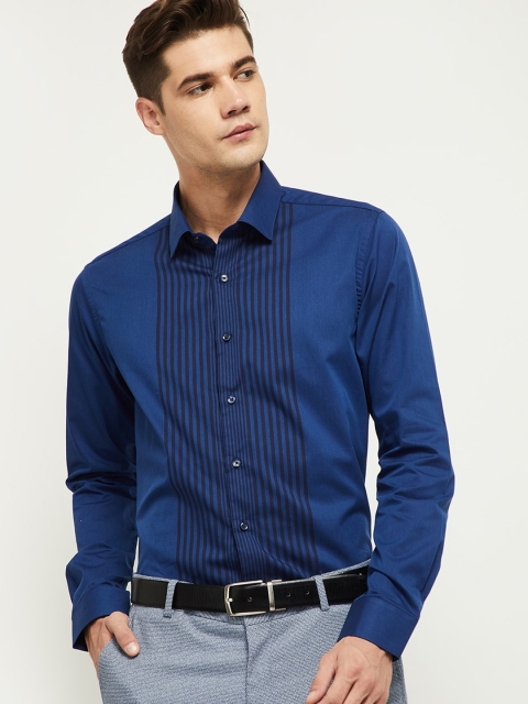 

max Men Blue Striped Casual Shirt