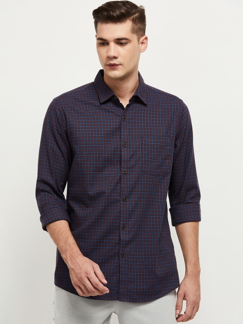 

max Men Brown Checked Casual Shirt