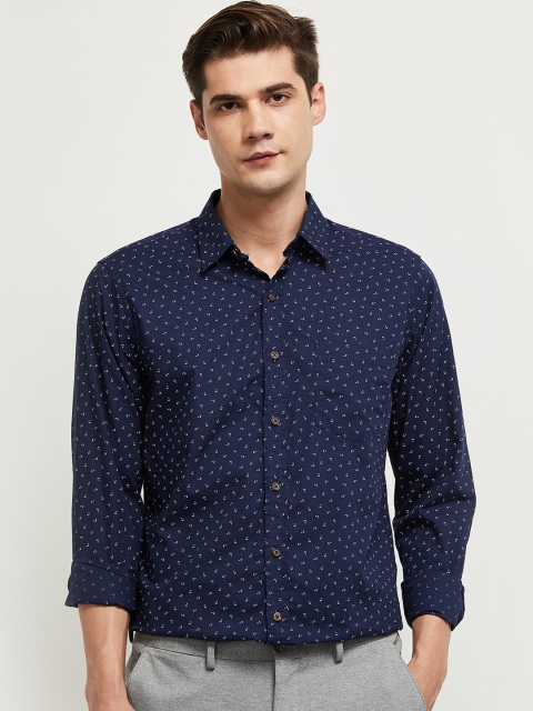 

max Men Blue Printed Casual Shirt