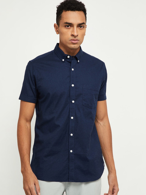 

max Men Blue Solid Casual Shirt