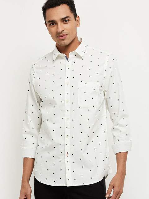 

max Men Cream-Coloured Printed Casual Shirt