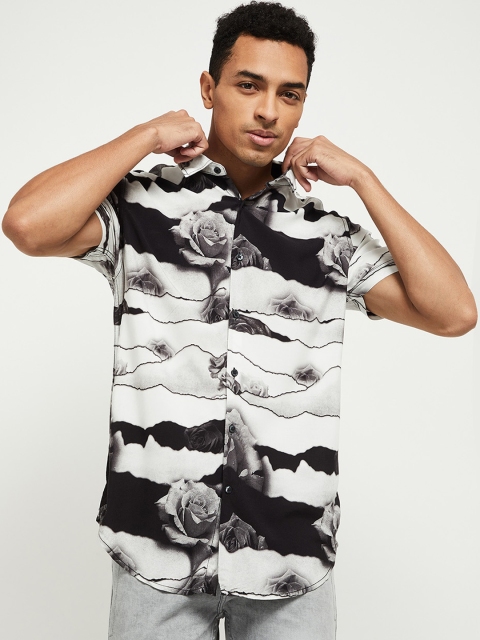 

max Men Black Floral Printed Casual Shirt