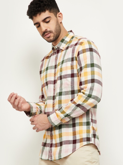 

max Men Pink Checked Casual Shirt
