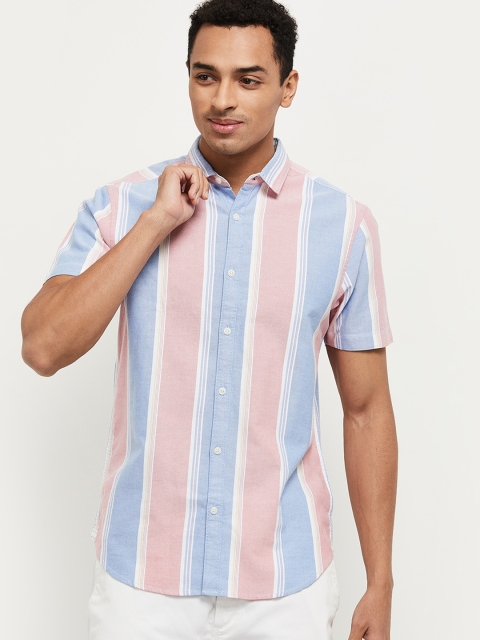 

max Men Pink Striped Casual Shirt