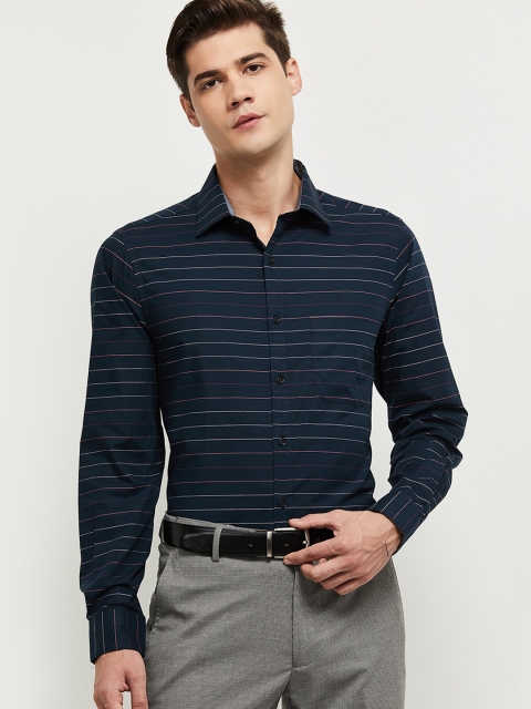 

max Men Blue Striped Formal Cotton Shirt