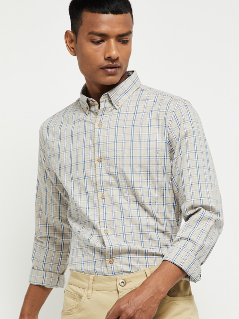 

max Men Yellow Checked Casual Cotton Shirt