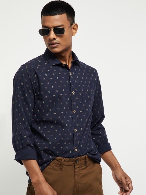 

max Men Blue Printed Casual Shirt