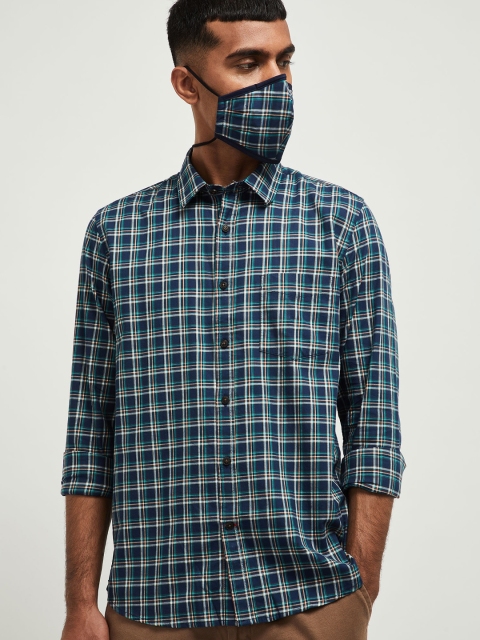 

max Men Green Tartan Checks Checked Casual Shirt