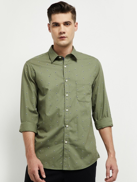 

max Men Green Printed Casual Cotton Shirt