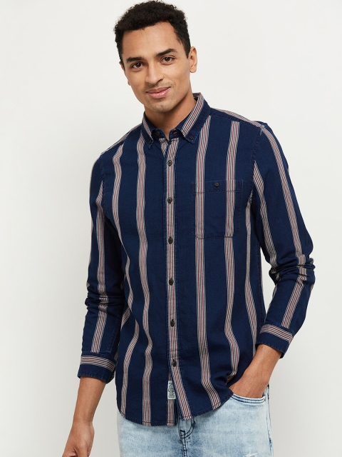 

max Men Blue Striped Casual Shirt