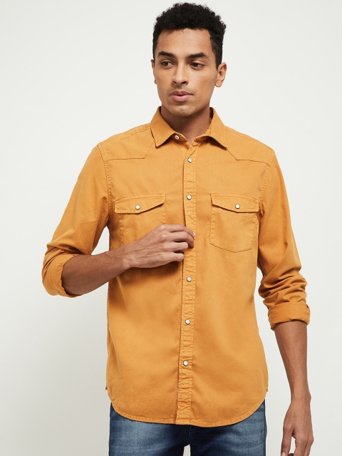 

max Men Mustard Solid Cotton Casual Shirt